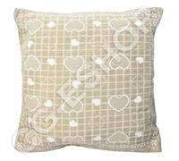 COPPIA CUSCINI ARREDO GOBELIN CUORE shabby cm. 43x43 beige + imbottitura