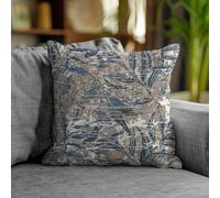Coppia Cuscini Arredo Jacquard Foglie Foliage Quadrati 50x50 cm Sfoderabili Imbottiti Eleganti Tropical (Ottanio)