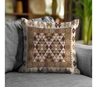 Coppia Cuscini Arredo Jacquard Kilim Geometrici Quadrati 50x50 cm Sfoderabili Imbottiti Eleganti (Fango)