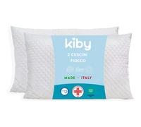 Coppia Cuscini Kiby per Letto Matrimoniale con Imbottitura in Fiocco, Supporto Collo e Spalle, Anallergico e Lavabile, Federa Traspirante [Dispositivo Medico] (Certificato OEKO-TEX®)