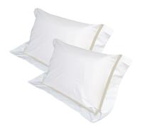 Coppia Cuscini Set 4 Fodere GRATIS in Morbido Cotone Bianco + Balza Riga Beige