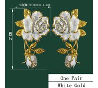 Coppia Decalcomanie Angolari Murali in PVC Fiore Rosa Onlay Parete, Oro Bianco