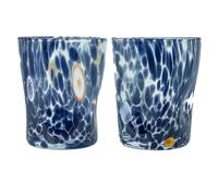 Coppia Di 2 Murano Occhiali Bere Artistico Bicchiere Blu Mano Millefiori Venezia