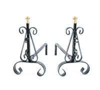 COPPIA DI ALARI FERRO BATTUTO ECO CM.17x39X31 CAMINO CAMINETTO FUOCO