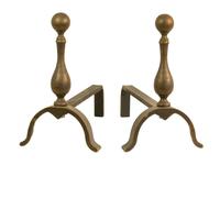 COPPIA DI ALARI FERRO BATTUTO OTTONE MEDI CM.18x35x30 CAMINO CAMINETTO FUOCO