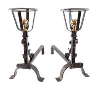 COPPIA DI ALARI FERRO BATTUTO ROCCA 27X62X54 CAMINO CAMINETTO FUOCO