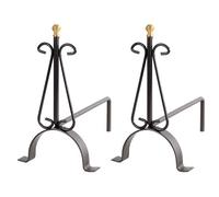 Coppia Alari Poggialegna Brucialegna in Ferro Battuto per Camino Caminetto 33 cm