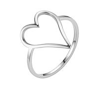 Coppia di anelli da donna in acciaio a forma di cuore, anello semplice femminile, non perde il colore in acciaio inox, anello a forma di cuore, anelli argento con perla originali, 7, Nessuna pietra