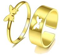 Coppia di anelli per lei Anelli a farfalla per coppie Frecce abbinate Anelli Dainty Moon Star Anelli Set Anelli regolabili per regali da donna, Rame, Altro