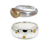 Coppia di anelli regolabili eleganti con stella e fagiolo set di eleganti fasce per le dita eleganti gioielli coppia elegante