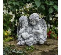 Coppia di angeli angeli angelo fossato statua in pietra 21 cm 7 kg grigio cem...