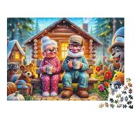 Coppia di anziani accogliente, puzzle da 1000 pezzi, coppia di gnomi in baita, gioco educativo per adulti, bellissima decorazione, sfida ad alta difficoltà, regalo di compleanno 38x26cm/1000pcs