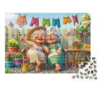 Coppia di anziani allegri Puzzle da 1000 pezzi Due donne anziane che ridono all'aperto Gioco educativo per adulti Bellissima decorazione Difficile Sfida Compleanno maschile e femminile 70x50cm