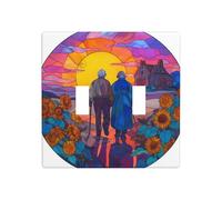 Coppia di anziani che camminano girasoli a doppia banda, copertura per luce a levetta, piastra da parete, interruttore decorativo, dimensioni standard - 11,4 x 11,4 cm