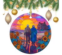 Coppia di anziani che camminano girasoli albero di Natale ornamenti da appendere, 2 pezzi, 7,2 cm, rotondi su entrambi i lati