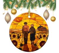 Coppia di anziani che camminano girasoli in vetro colorato albero di Natale ornamenti da appendere, 2 pezzi, 7,2 cm, rotondi su entrambi i lati