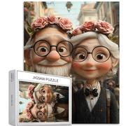 Coppia di anziani che camminano per strada 1000 pezzi puzzle per adulti Fantasy City Art puzzle colorato puzzle fai da te per la decorazione della casa regali puzzle famiglia perfetto per serate di