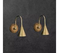 Coppia di applique da parete italiane con base in legno ottone grezzo fatte a...