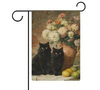 Coppia di bandiere da giardino con gatti neri, in iuta su entrambi i lati, 30,5 x 45,7 cm