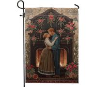Coppia di bandiere da giardino, romantiche rose vintage per camino, in iuta rossa autunnale, su entrambi i lati, bandiere decorative per esterni, patio, prato, portico, ingresso, campeggio, 30,5 x