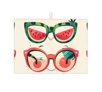 Coppia di bicchieri di anguria e ciliegia, tappetino scolapiatti grande, 45,7 x 61 cm, super assorbente e lavabile in lavatrice