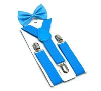 Coppia di bretelle elastiche regolabili e papillon per bambini dai 4 ai 10 anni, compatibile con fori per bottoni e passanti per cintura standard (blu)