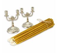 Coppia di candelieri con angelo in argento doppio + 20 candele da chiesa...