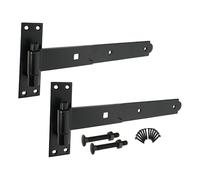 Coppia di cerniere in resina epossidica nera da 310 mm con gancio dritto e fasce, kit di montaggio per cancello resistente - ideale per cancelli in legno, porta del garage, cancello da giardino