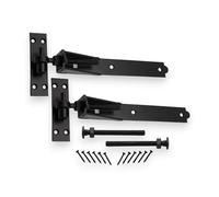 Coppia di cerniere regolabili resistenti con gancio e fascia da 300 mm, finitura epossidica nera, kit di montaggio per cancelli da giardino, ideali per cancelli in legno, porte di garage
