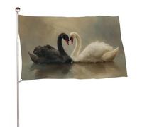 Coppia di cigni bianchi e neri su acqua ferma, 9 x 1,5 m, bandiere da giardino per esterni, decorazione per cortile, portico, prato, fattoria