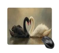 Coppia di cigni bianchi e neri su acqua ferma, piccoli tappetini per mouse per computer da ufficio per scrivania laptop con base in gomma antiscivolo, tappetino per mouse da gioco