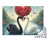 Coppia di Cigni Neri Bianchi Puzzle 1000 Pezzi Puzzle per Adulti Scena d'Amore sul Lago Gioco di Puzzle 1000 Pezzi Relax Regalo Famiglia Decorazione Casa 70x50cm/1000pcs