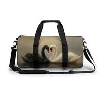 Coppia di cigni neri e bianchi su acqua ferma, borsa da viaggio da palestra per donne e uomini, borsa da viaggio cilindrica borsa da allenamento sportiva con tracolla