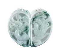 Coppia Di Ciondoli Con Drago E Fenice In Giada Intagliata - Fiori Fluttuanti Naturali, Collana Di Giadeite Verde, Gioielli Per Uomo E Donna (Coppia Di Ciondoli Con Drago E Fenice, Coppia Di Ciondoli