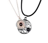 Coppia di collane abbinate e collane con ciondolo a forma di luna proiezione con 100 lingue ti amo gioielli regalo per San Valentino shungite collana, Pietra naturale, Senza Gemstone