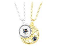 Coppia di collane abbinate e collane con ciondolo a forma di luna proiezione con 100 lingue ti amo gioielli regalo per San Valentino shungite collana, Pietra naturale, Senza Gemstone