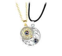 Coppia di collane abbinate e collane con ciondolo a forma di luna proiezione con 100 lingue ti amo gioielli regalo per San Valentino shungite collana, Pietra naturale, Senza Gemstone