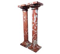 Coppia di Colonne Stilizzate in Marmo Rosso Francia Red Marble Coulumns H.100cm