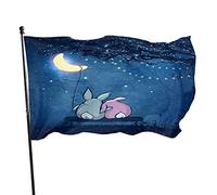 Coppia di conigli bandiera da giardino 0,9 x 1,5 m, coniglietto che abbraccia albero carino animale mezzaluna stelle San Valentino romantico decorazione esterna portico giardino bandiera banner con