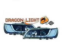 Coppia Di Fari Proiettori LED Dragon Clear Neri Per Peugeot 306 93-97