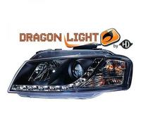 Coppia Di Fari Proiettori LHD LED Dragon Clear Neri Per Audi A3 03-08