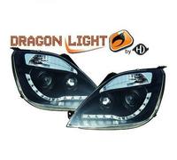 Coppia Di Fari Proiettori LHD LED Dragon DRL Neri Ford Fiesta 2002-08