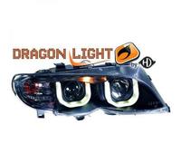 Coppia Di Fari Proiettori LHD LED Dragon DRL Neri Per BMW 3 Serie E46 4 Porte