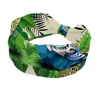 Coppia di fasce per capelli con pappagallo verde e blu con foglie, per donne e ragazze, fascia larga annodata a turbante incrociato, fascia per capelli antiscivolo, per yoga, allenamento, corsa