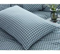 Coppia di federe casalinghe in tessuto di puro cotone, facili da pulire, lavabili in lavatrice-50 cm x 80 cm_Griglia azzurra