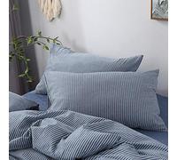 Coppia di federe casalinghe in tessuto di puro cotone, facili da pulire, lavabili in lavatrice-60 cm x 90 cm_Barre verticali blu