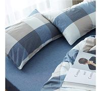 Coppia di federe casalinghe in tessuto di puro cotone, facili da pulire, lavabili in lavatrice-60 cm x 90 cm_Griglia grande blu e bianca
