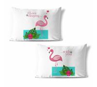 Coppia di federe fenicottero rosa i love sleeping with you