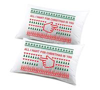 Coppia di federe matrimoniali natalizie divertenti All i want for Christmas is you Natale Personalizza con nome