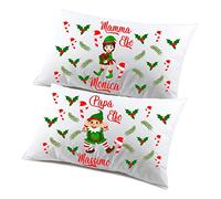 Coppia di federe PERSONALIZZABILI matrimoniali natalizie divertenti Mamma Elfo papà Elfo Natale Personalizza con nome
